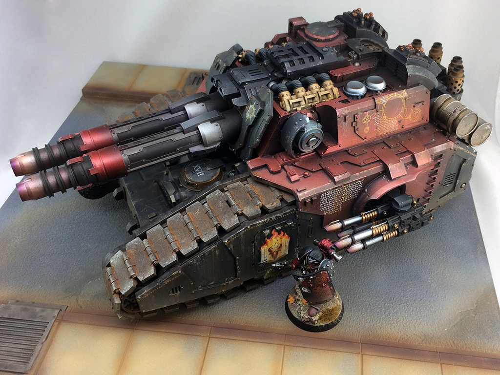 Painted Word Bearers Falchion tank on display