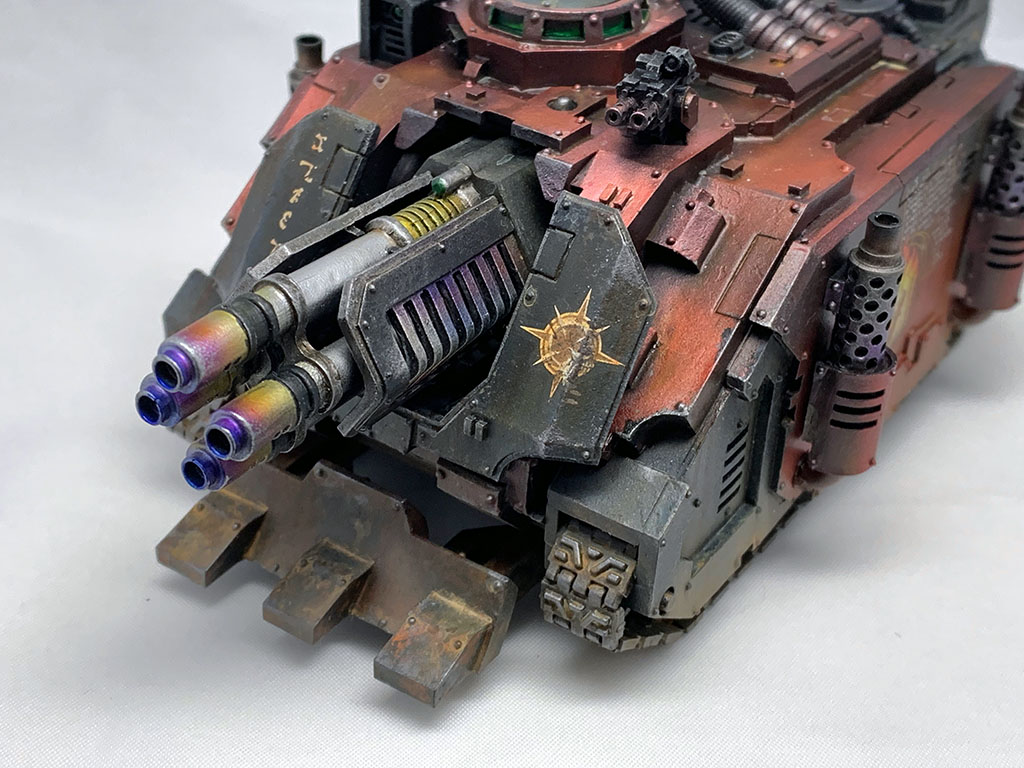 Forgeworld Vindicator in the colours of the seventeenth legion Word Bearers